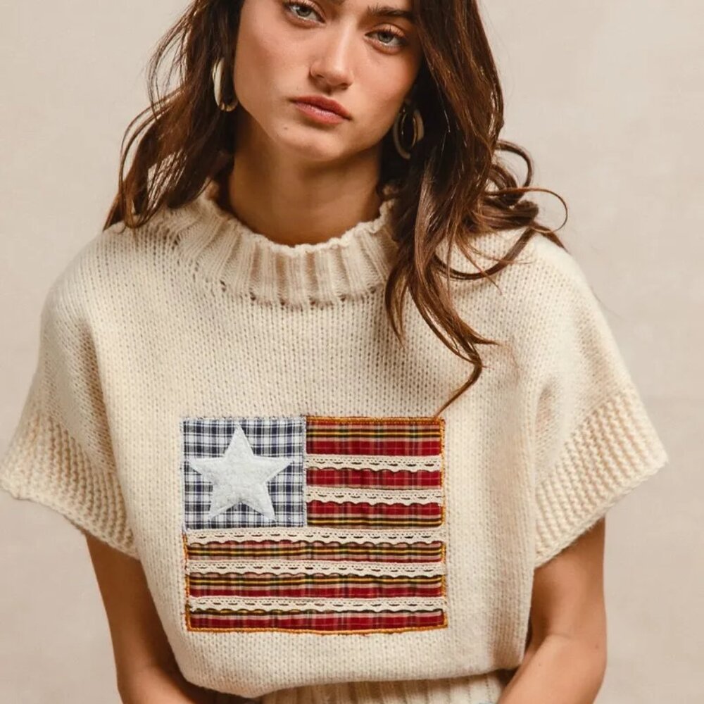 BiBi American‎ Flag Patchwork Drop Shoulder Sweat… - image 4